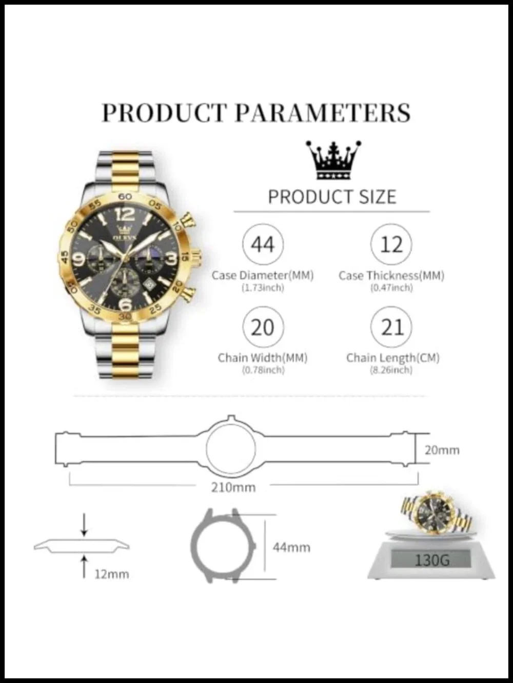 Men's Luxury Chronograph Watch Stainless Steel Waterproof Dress